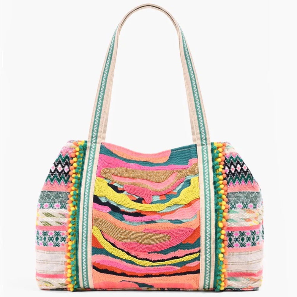 America and Beyond Daphne Beaded Tote Multicolor Boho Embellished Bag